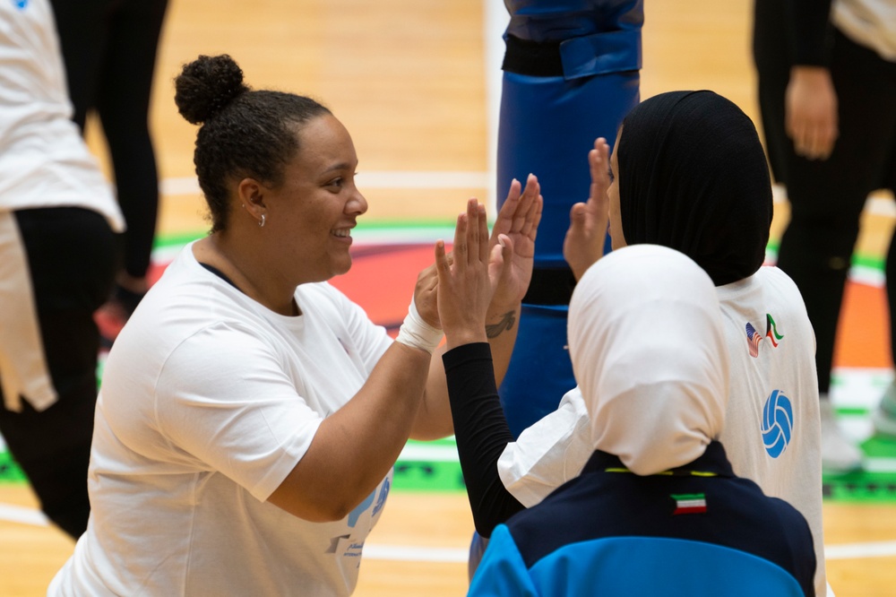 U.S. Airmen, Soldiers, and Kuwait volleyball teams compete in exhibition games for International Day of Peace