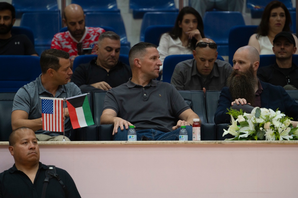 U.S. Airmen, Soldiers, and Kuwait volleyball teams compete in exhibition games for International Day of Peace