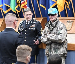 World War II veteran Hilton LaBow shares inspiring words to Basic Leader Course graduates at Fort Drum