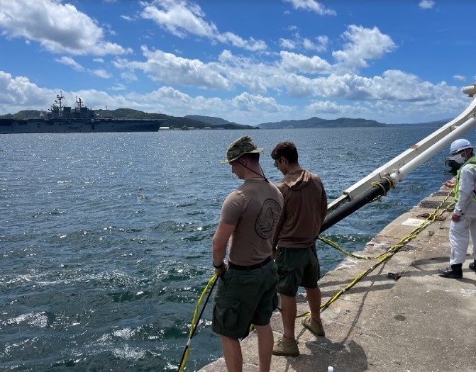 UCT 2 Repairs at Akasaki Wharf U.S. Navy Fuel Station Akasaki in Sasebo, Japan