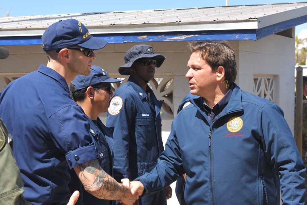 Florida Governor Ron DeSantis visits Coast Guard and other federal, state, and local partner agency personnel in the wake of Hurricane Ian