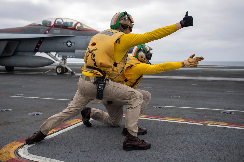 Sailors Prepare to Launch An F/A-18F Super Hornet