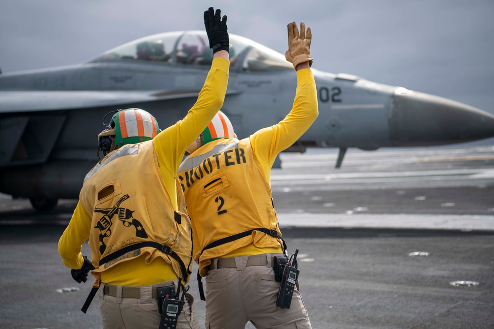 Sailors Prepare to Launch An F/A-18F Super Hornet