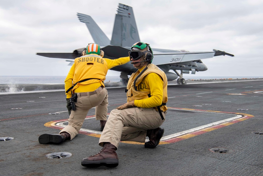 Sailors Prepare to Launch An F/A-18F Super Hornet