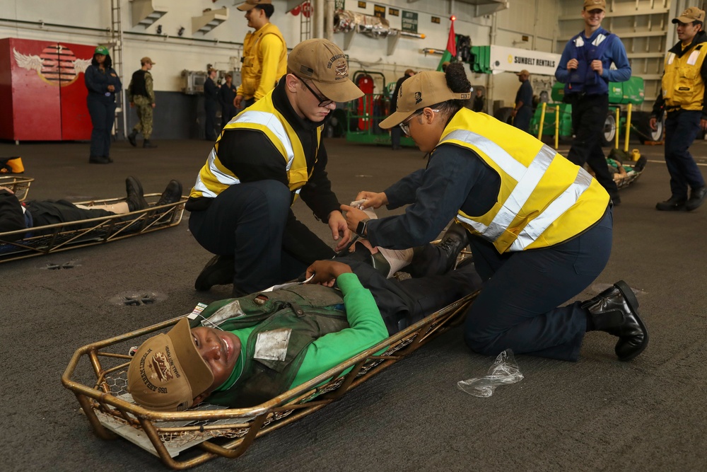 Abraham Lincoln Sailors conduct a mass casualty drill