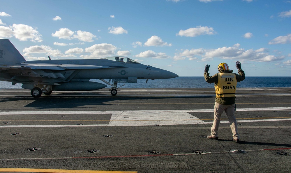 USS Ronald Reagan (CVN 76) Sailors conduct flight operations