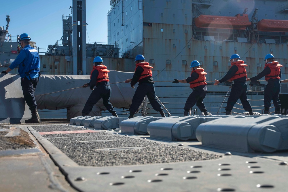 U.S. Sailors Heave The Line During An Underway Replenishment