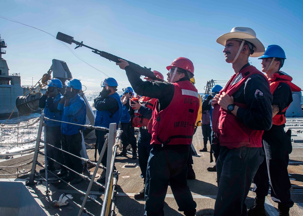 U.S. Sailors Fire A Shot Line