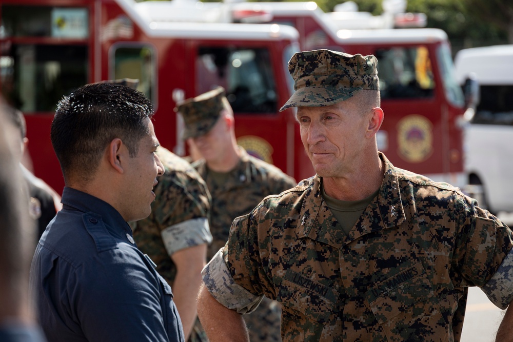 MCIPAC Commanding General presents 2021 Marine Corps Civilian Firefighter of the Year award