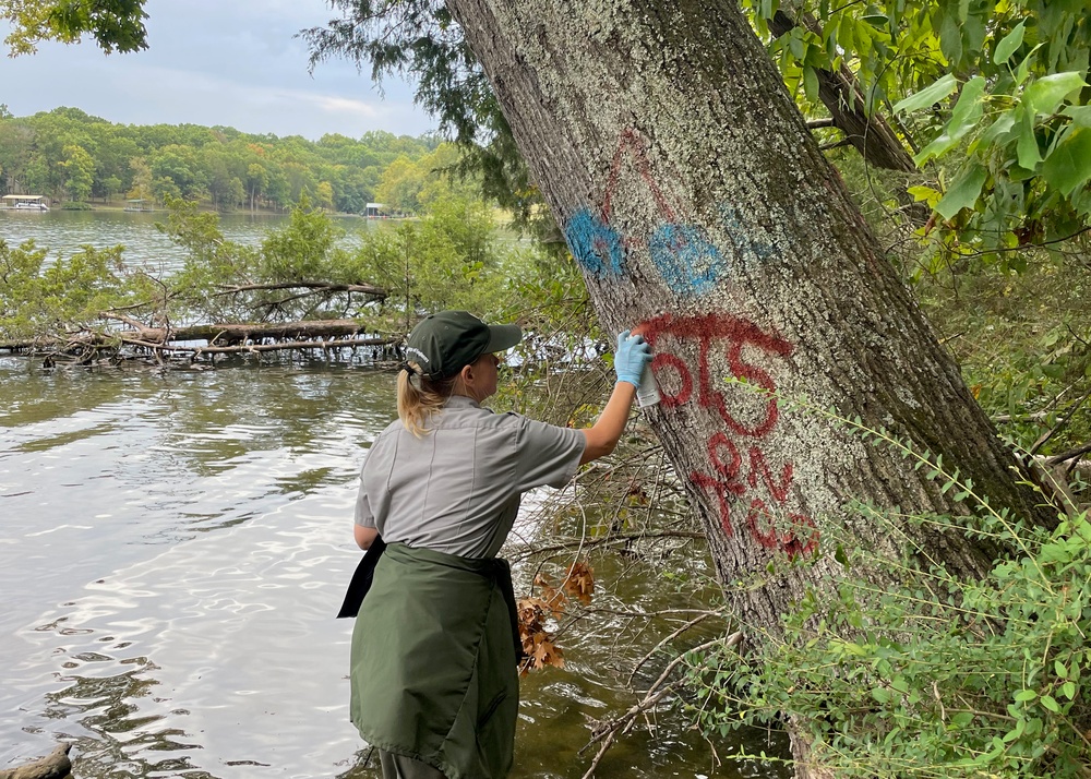 Volunteers clean Stark Knob Boat Ramp during National Public Lands Day