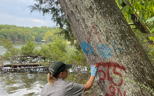 Volunteers clean Stark Knob Boat Ramp during National Public Lands Day