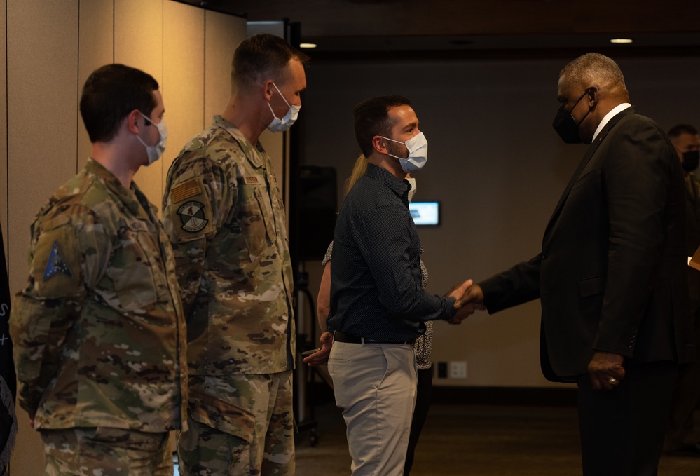 Secretary of Defense engages with Airmen and Guardians on Peterson SFB