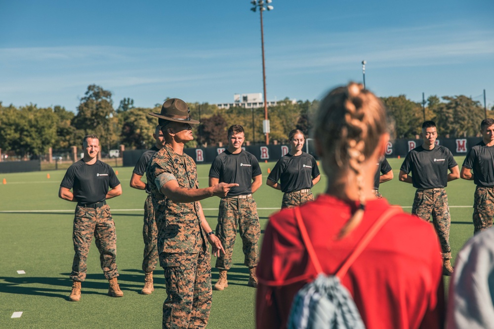 Boston Marines host Harvard field hockey team building