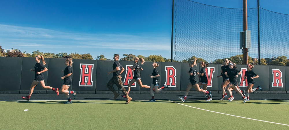 Boston Marines host Harvard field hockey team building