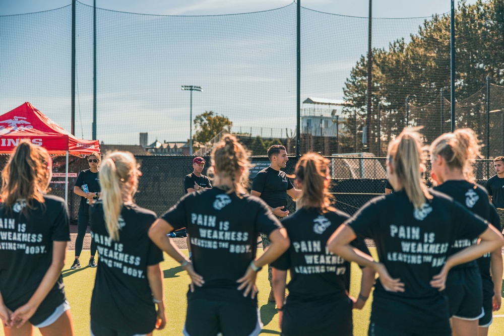 Boston Marines host Harvard field hockey team building