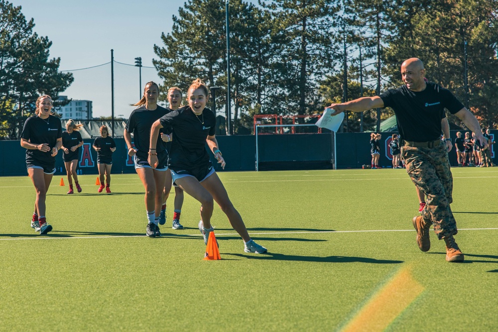 Boston Marines host Harvard field hockey team building