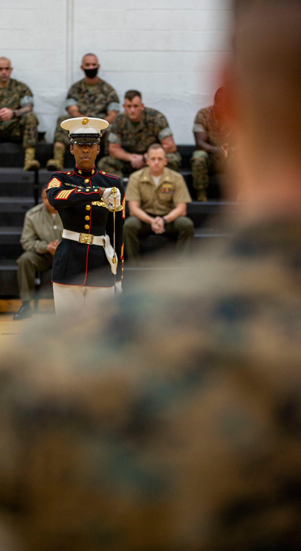 Barracks Marines completed the final evaluation of Ceremonial Drill School.