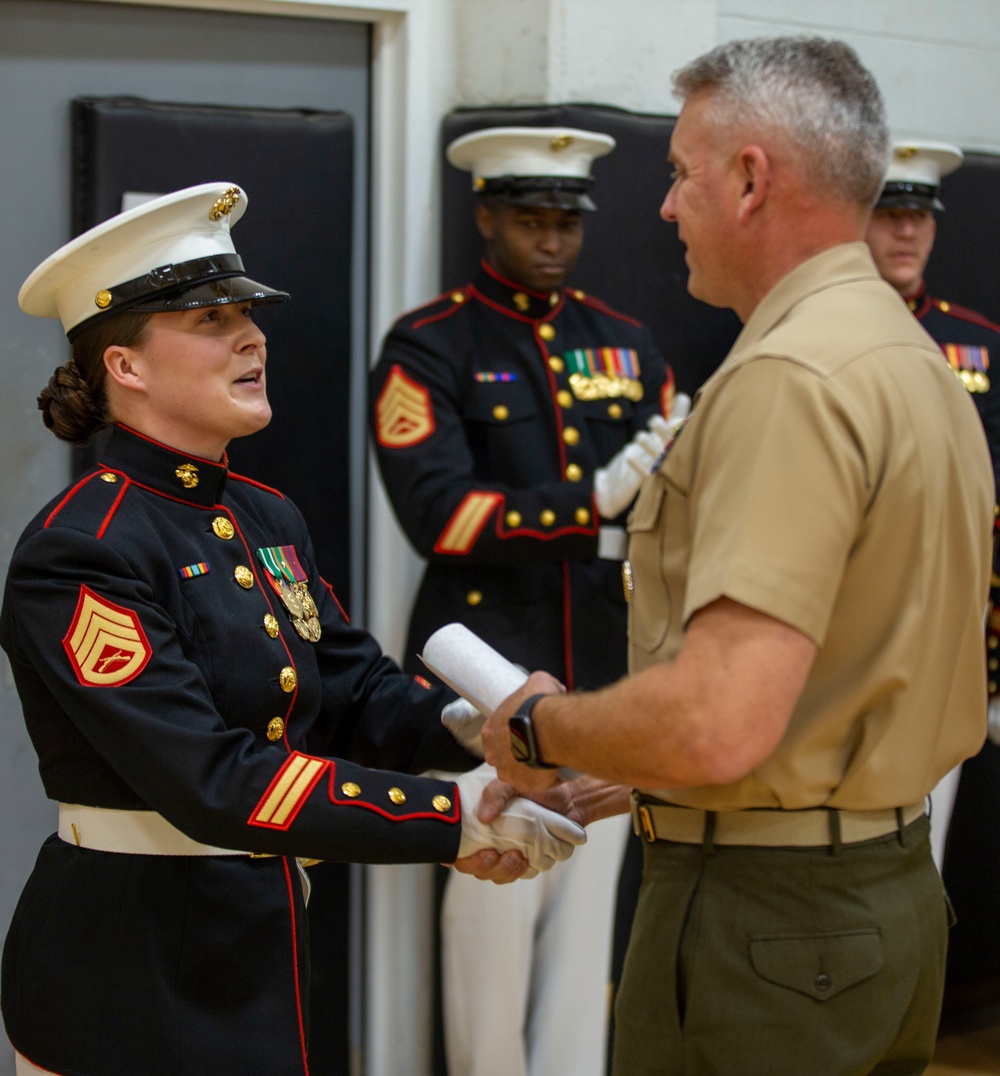 Barracks Marines completed the final evaluation of Ceremonial Drill School