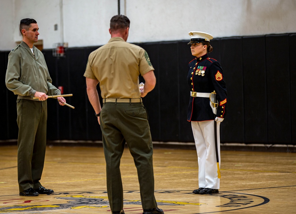 Barracks Marines completed the final evaluation of Ceremonial Drill School