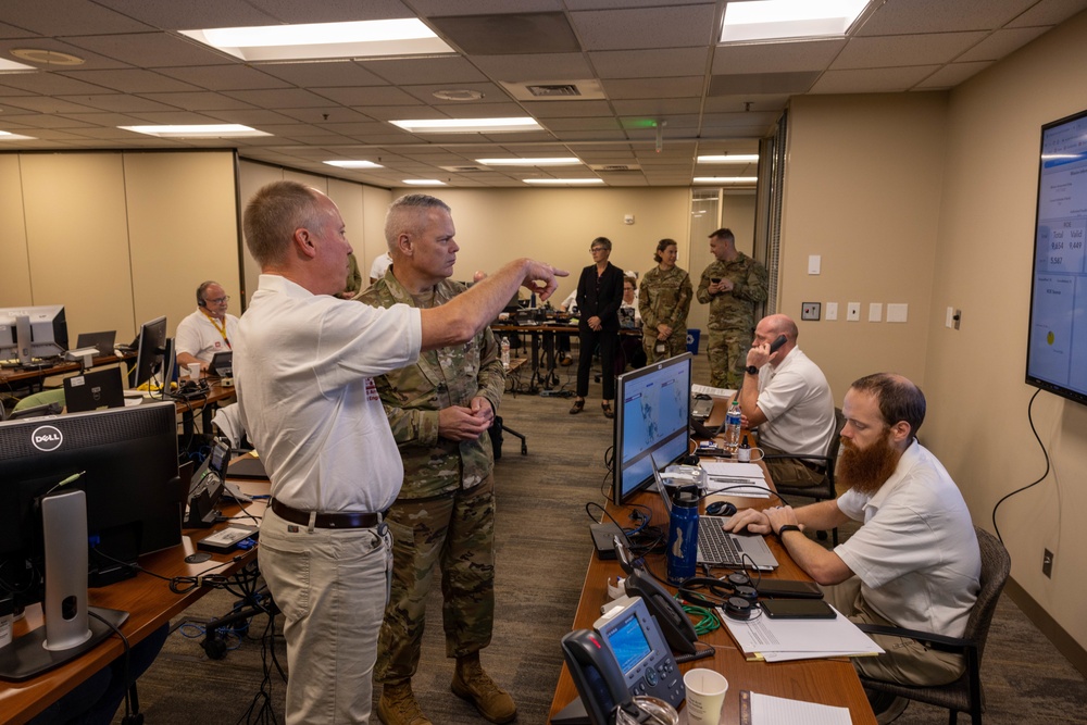 USACE Portland District volunteers field calls in the Blue Roof emergency control center on October 5, 2022.