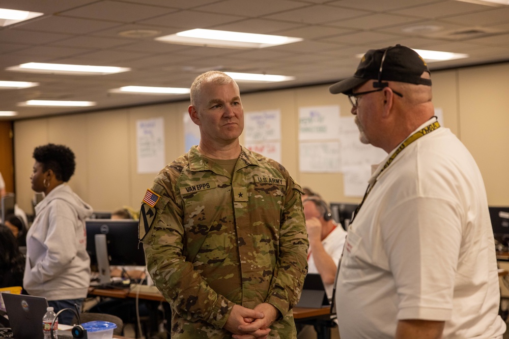 USACE Portland District volunteers field calls in the Blue Roof emergency control center on October 5, 2022.