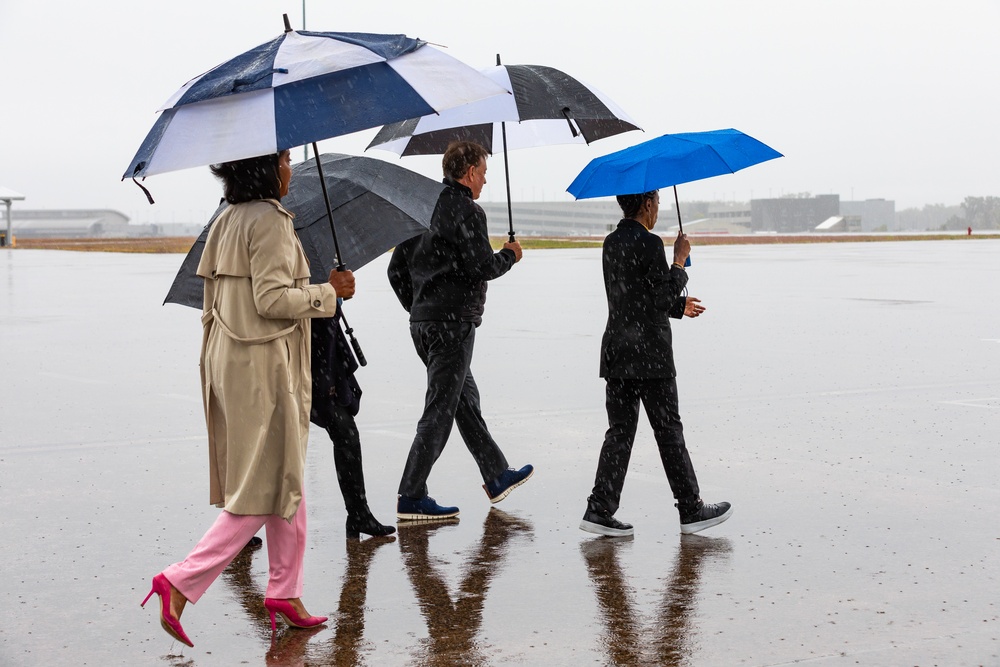 Vice President Kamala Harris lands at Bradley Air National Guard Base