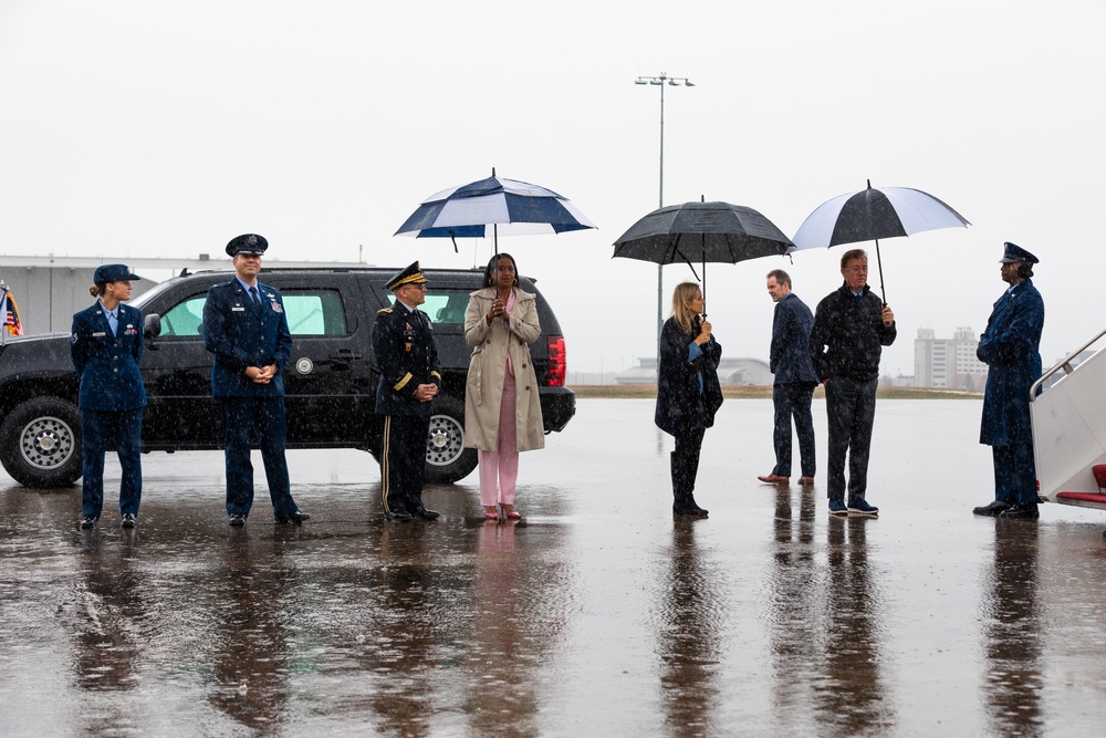 Vice President Kamala Harris lands at Bradley Air National Guard Base