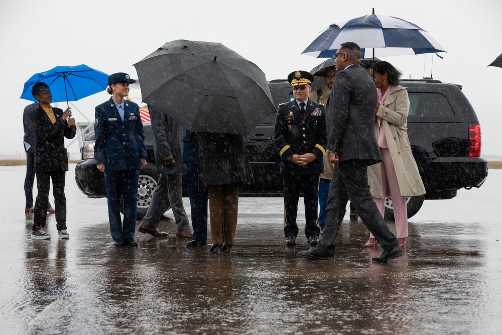 Vice President Kamala Harris lands at Bradley Air National Guard Base