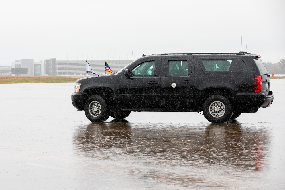 Vice President Kamala Harris lands at Bradley Air National Guard Base