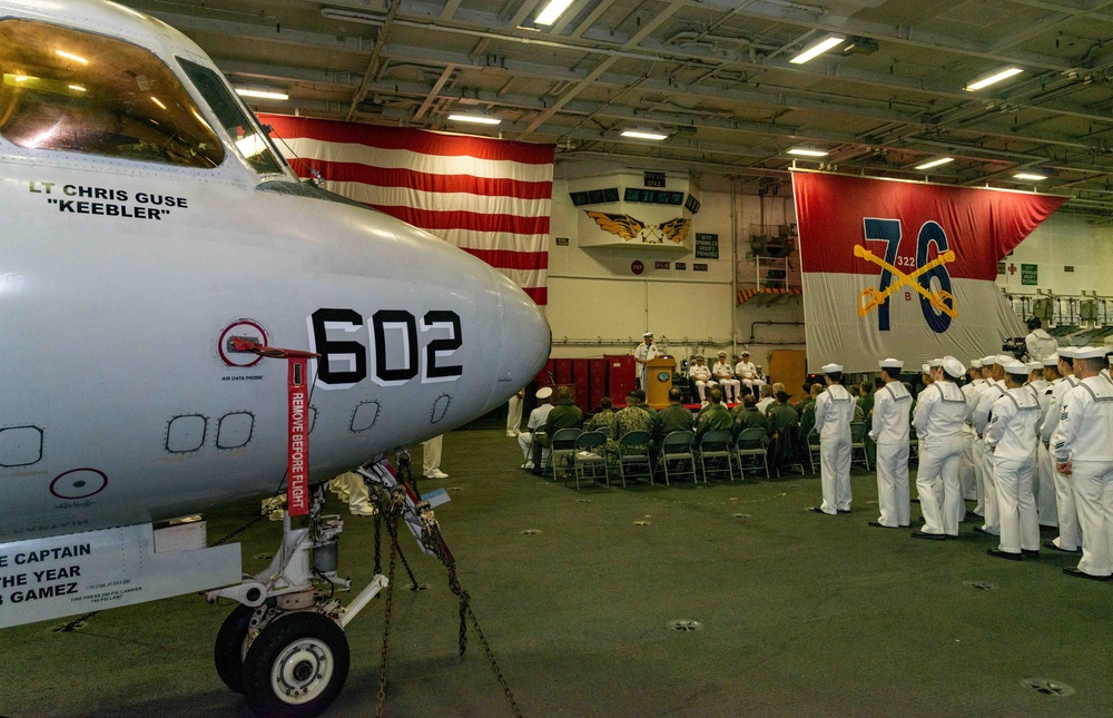 USS Ronald Reagan (CVN 76) conducts change of command ceremony at sea