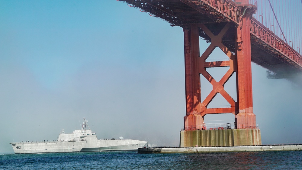 Ship Sails Under Golden Gate Bridge