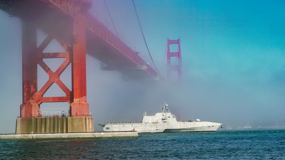 Ship Sails Past Golden Gate Bridge During SFFW