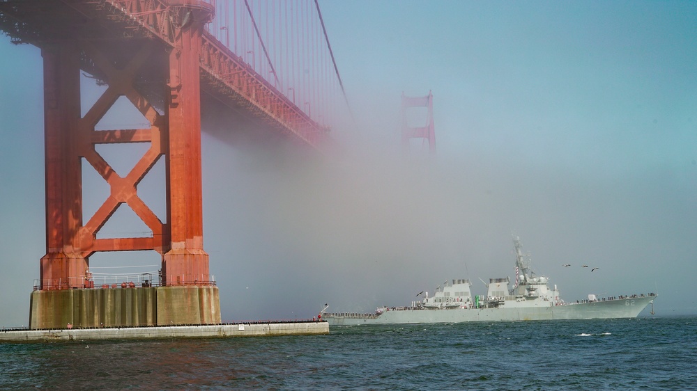 Ships Sails Past Golden Gate Bridge During SFFW