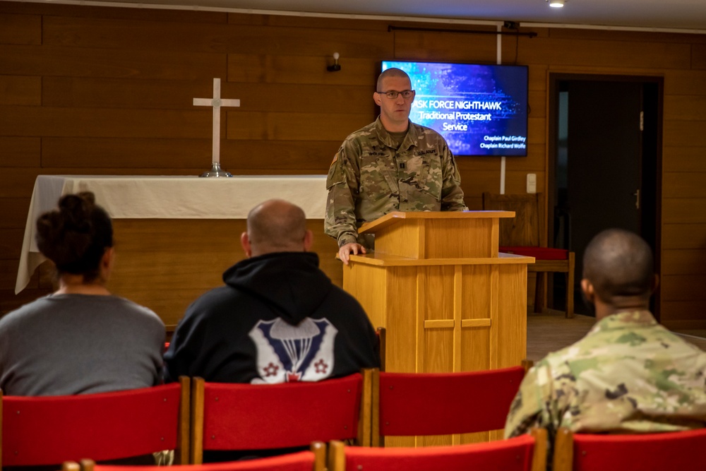 Task Force Nighthawk Soldiers attend chapel service