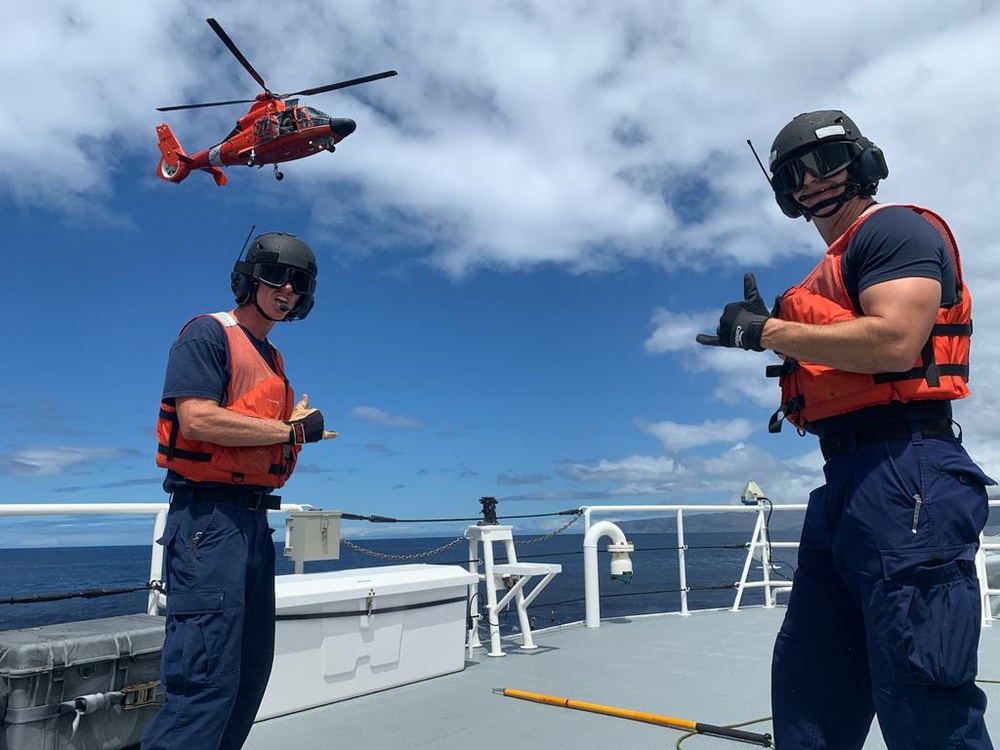 U.S. Coast Guard Cutter Joseph Gerczak (WPC 1126) conducts training with Air Station Barbers Point