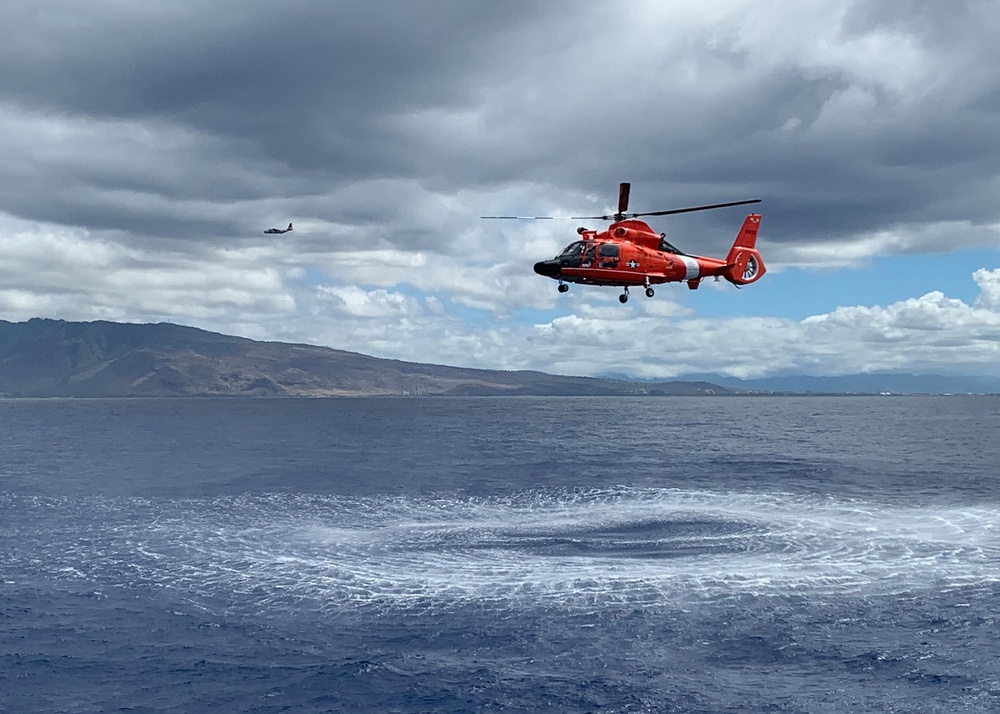 U.S. Coast Guard Cutter Joseph Gerczak (WPC 1126) conducts training with Air Station Barbers Point