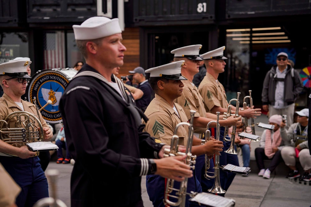 Sailors and Marines March Together During the Italian-American Heritage Parade