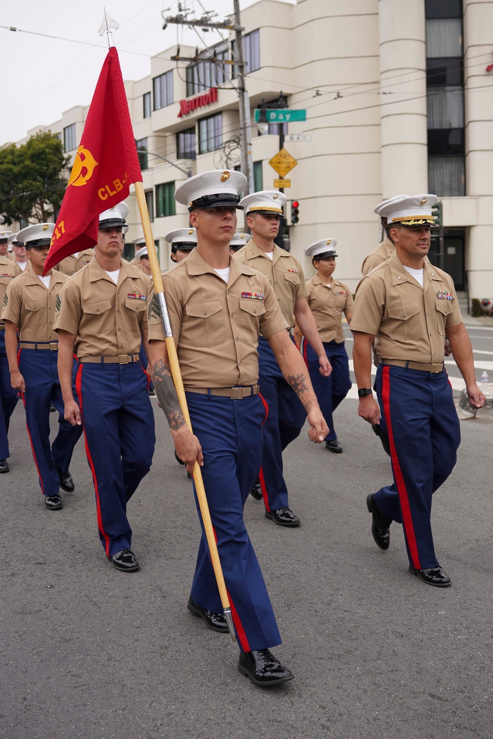 Sailors and Marines March Together During the Italian-American Heritage Parade