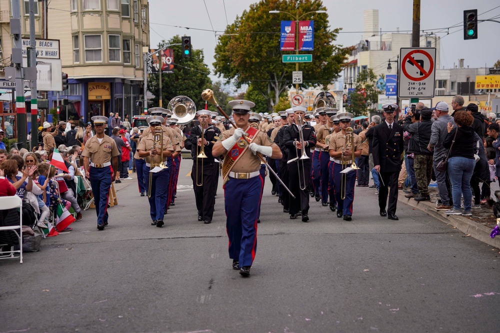 Sailors and Marines March Together During the Italian-American Heritage Parade