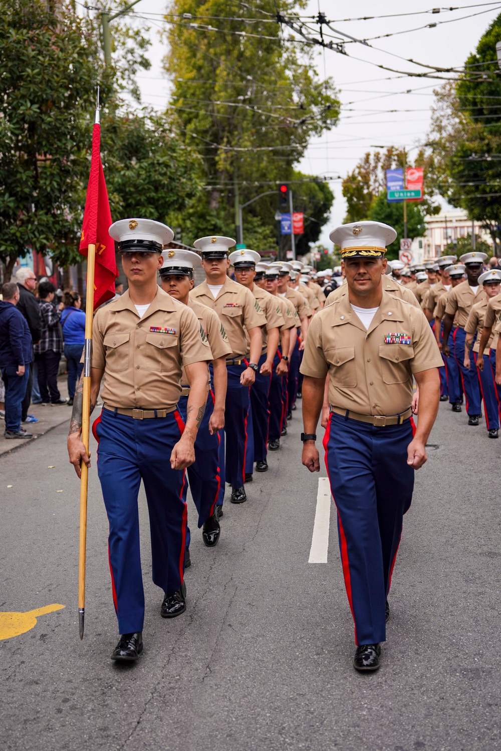 Sailors and Marines March Together During the Italian-American Heritage Parade