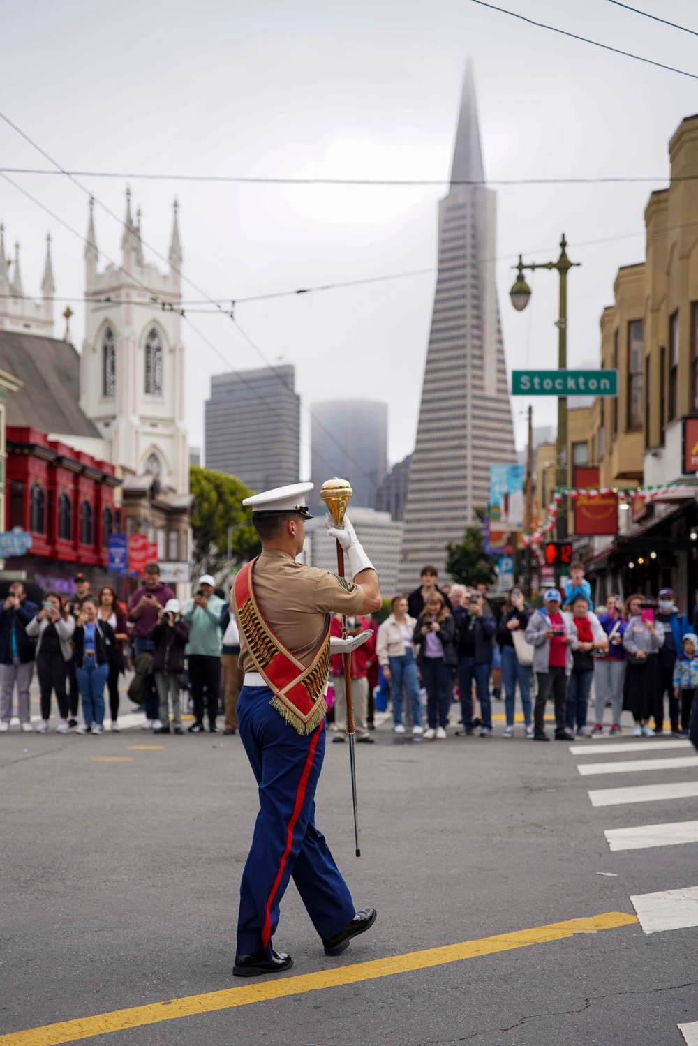 Sailors and Marines March Together During the Italian-American Heritage Parade