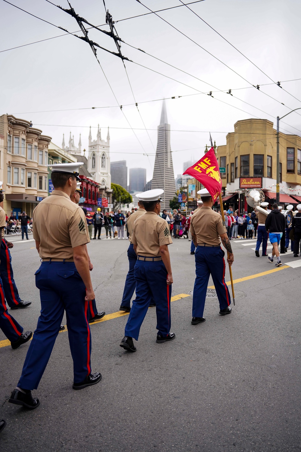 Sailors and Marines March Together During the Italian-American Heritage Parade