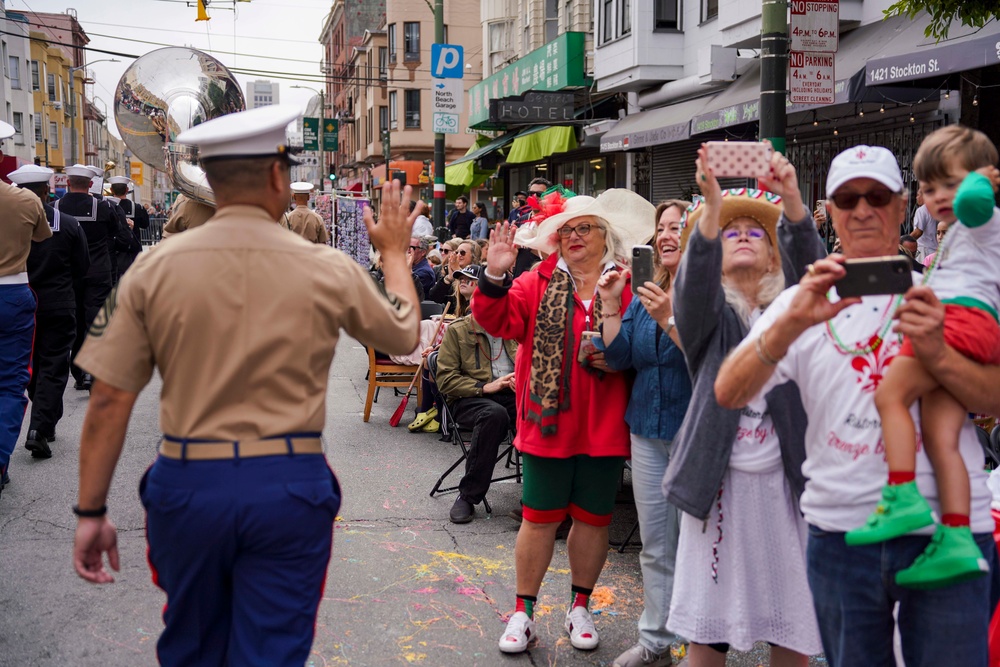 Sailors and Marines March Together During the Italian-American Heritage Parade