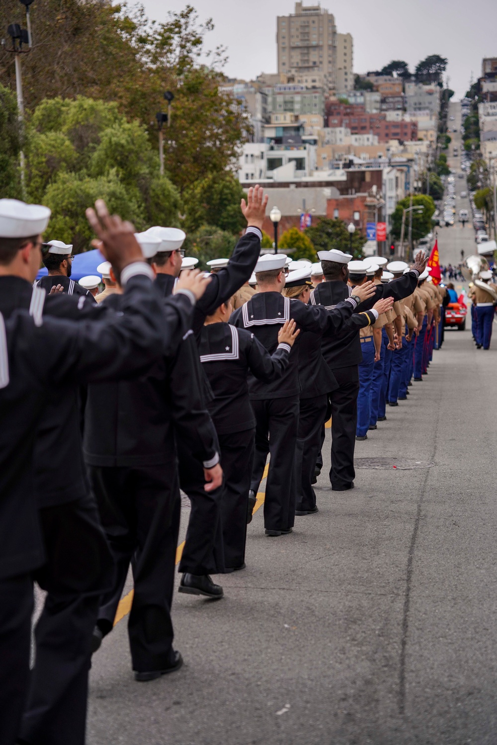 Sailors and Marines March Together During the Italian-American Heritage Parade