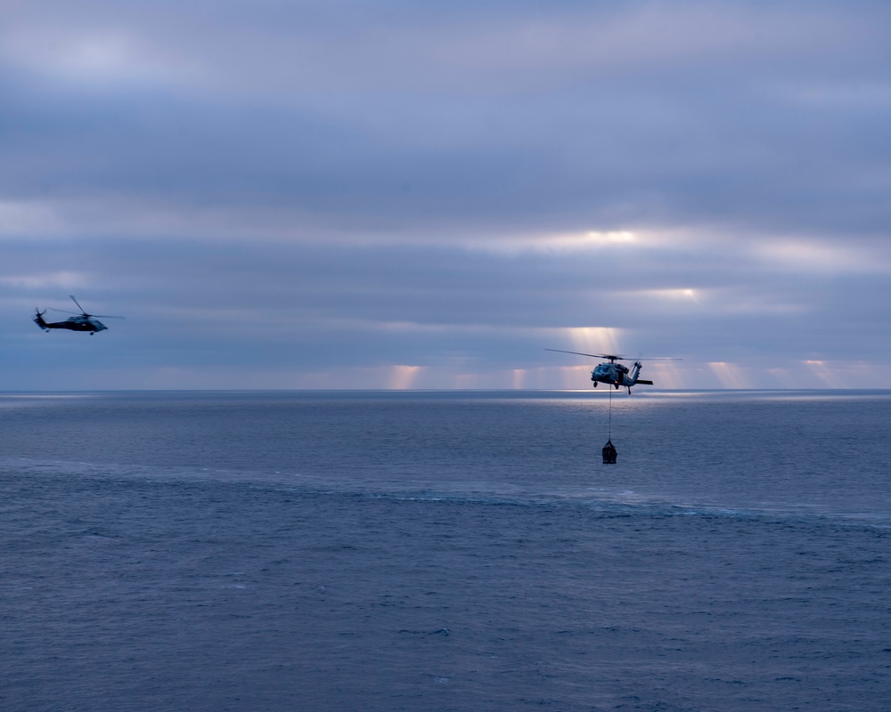USS Nimitz Replinishes At Sea