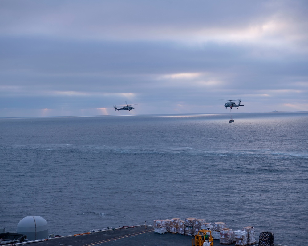 USS Nimitz Replinishes At Sea