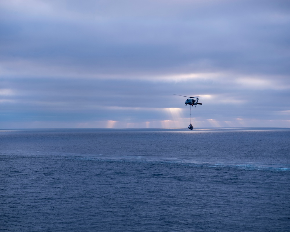 USS Nimitz Replinishes At Sea