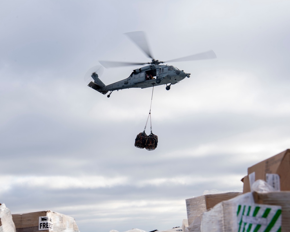 USS Nimitz Replinishes At Sea