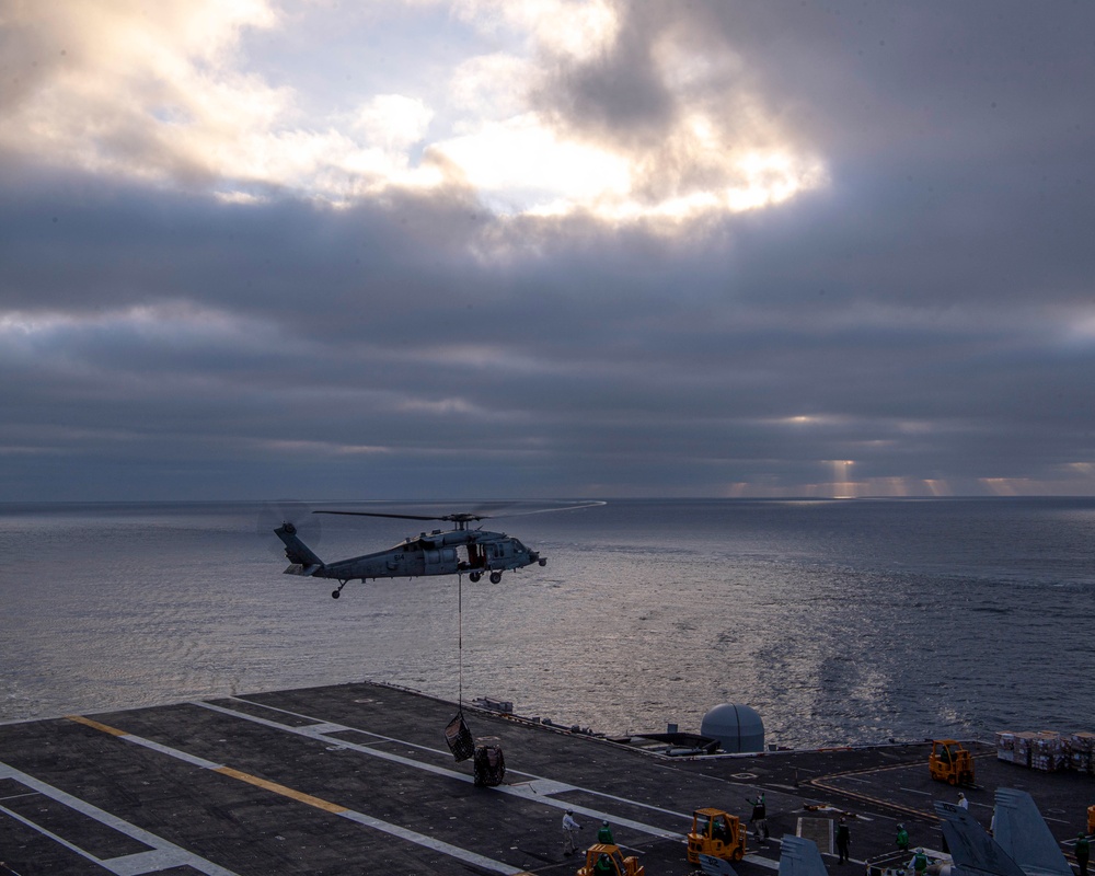 USS Nimitz Replinishes At Sea