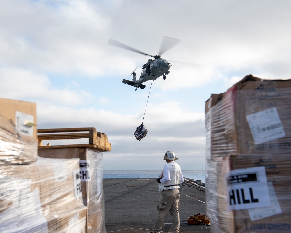 USS Nimitz Replinishes At Sea